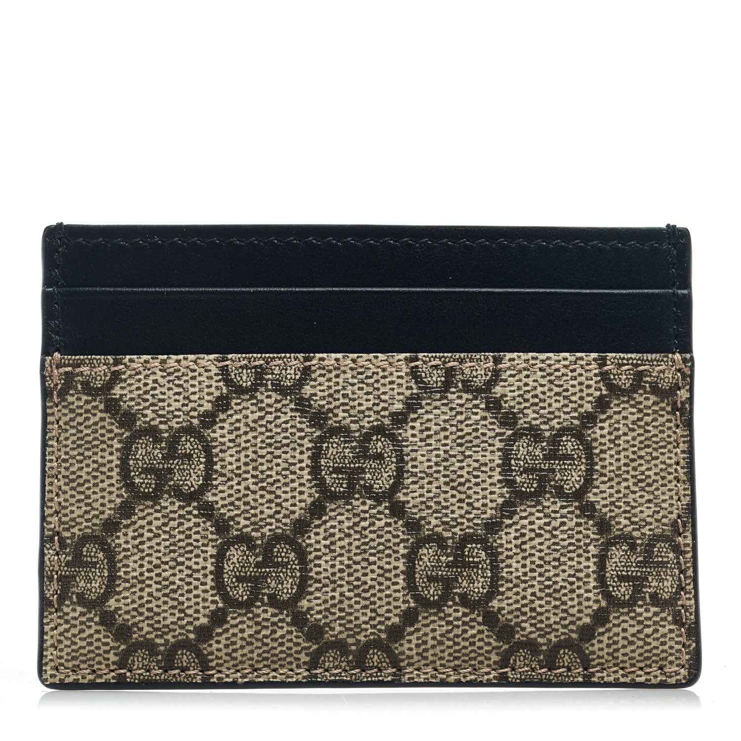 Gucci GG Supreme Monogram Calfskin Card Holder Beige Black 1 of 11