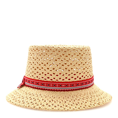 Hermes Straw Adele Panama Hat 56 Black Naturel Rouge 5 of 7