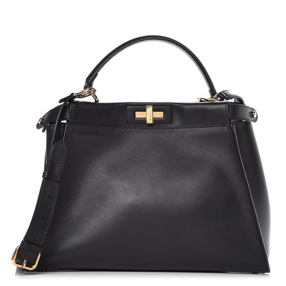 Fendi Vitello Seta Shiny Nappa Medium Peekaboo Iconic Satchel Black 1 of 10