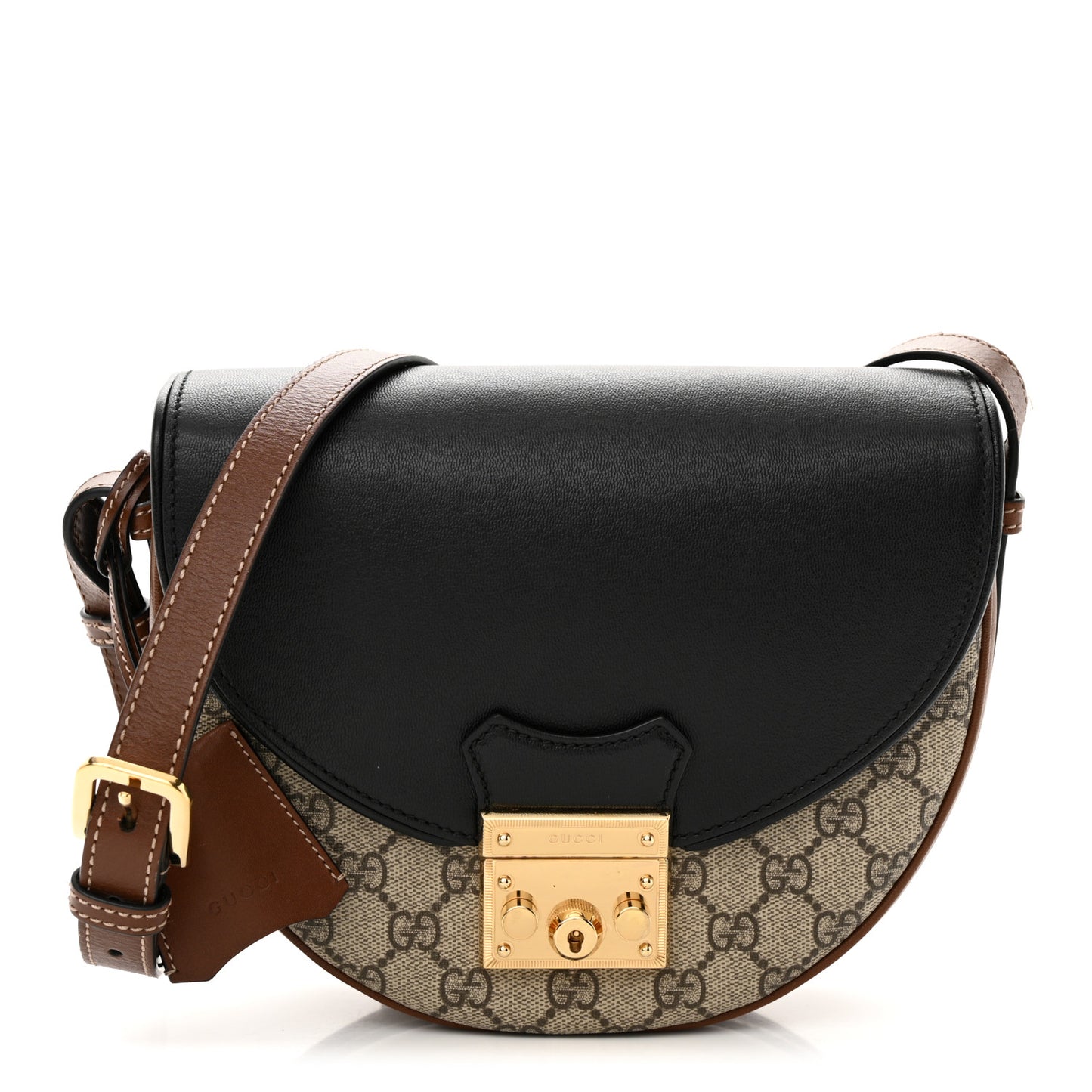 GG Supreme Monogram Calfskin Small Padlock Messenger Shoulder Bag Beige Black Cuir