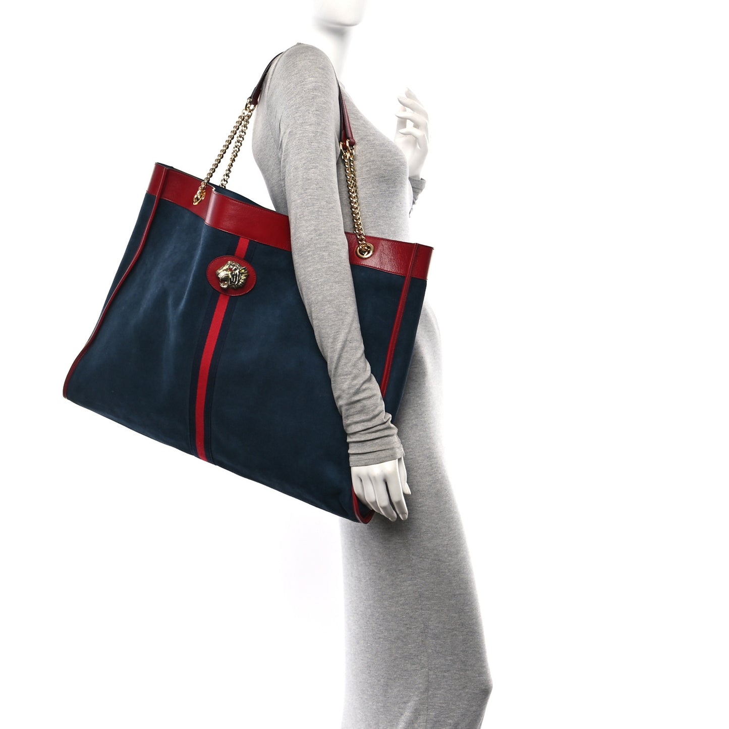 Suede Calfskin Large Rajah Chain Tote New Blue Romantic Cherry