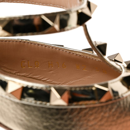 Valentino Garavani Metallic Pebbled Calfskin Rockstud 90mm Cage Mules 38 Platino 7 of 8