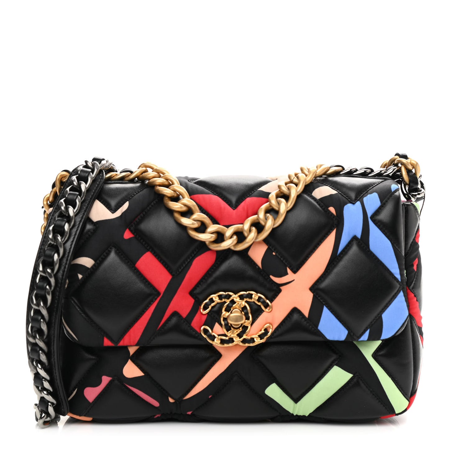 Lambskin Printed Fabric Medium Chanel 19 Flap Black Multicolor