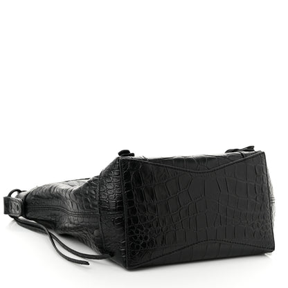 Balenciaga Extra Supple Calfskin Crocodile Embossed Neo Classic Hardware Hobo XS Black 4 of 9