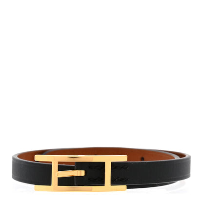 Hermes Chamonix Tadelakt Behapi Double Tour Reversible Bracelet T1 Black Fauve 1 of 5