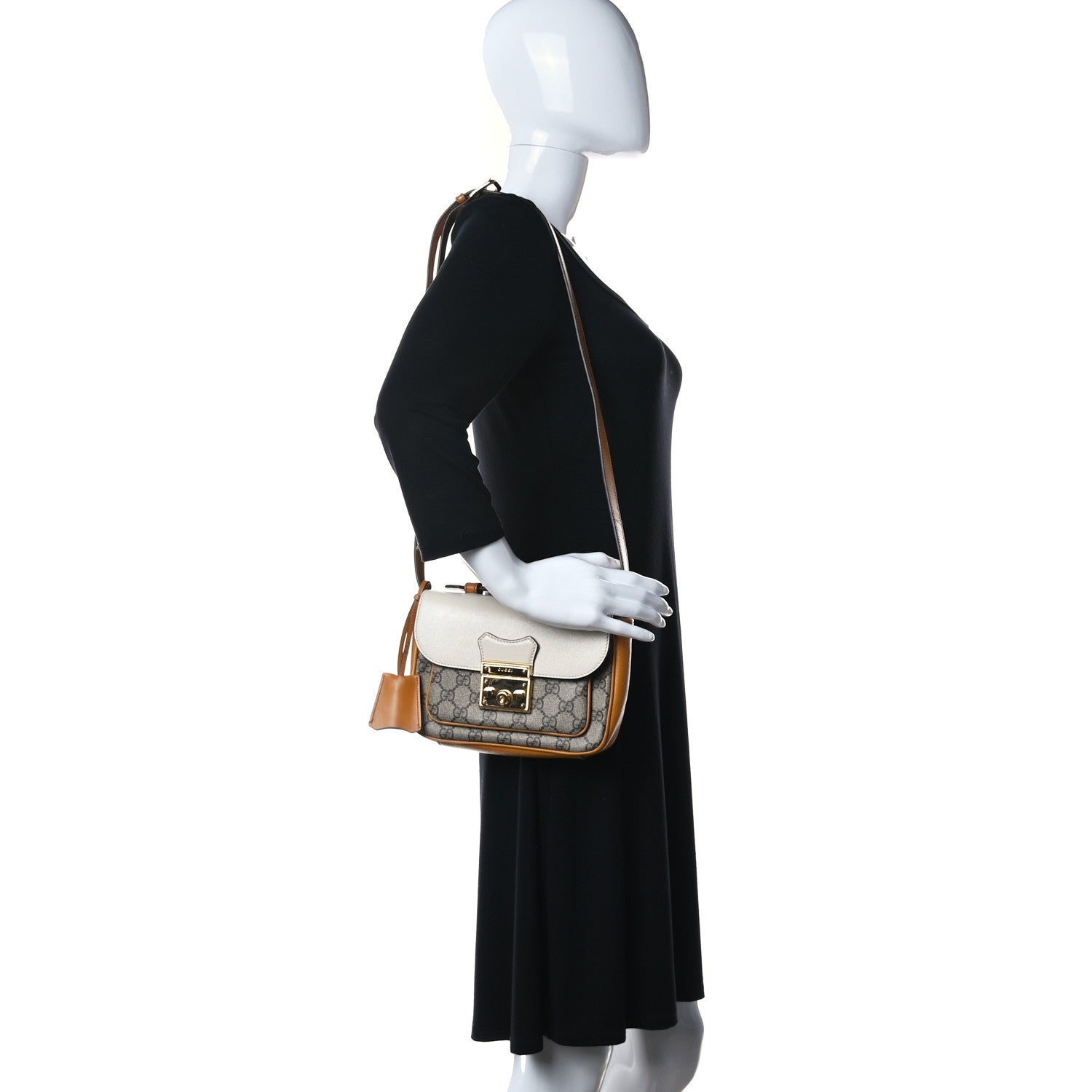 Gucci GG Supreme Monogram Calfskin Mini Padlock Flap Pocket Shoulder Bag Beige Mystic White Sun Oil 2 of 10