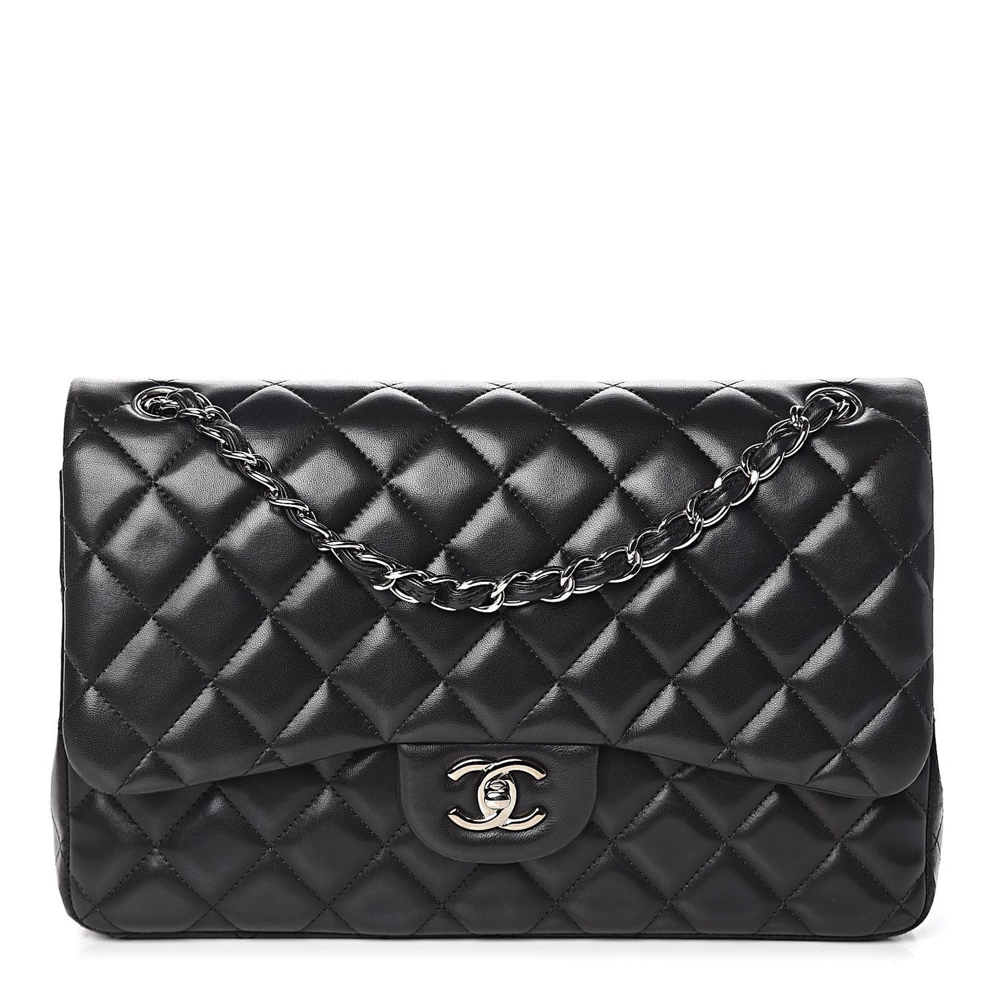 Lambskin Quilted Jumbo Double Flap Black