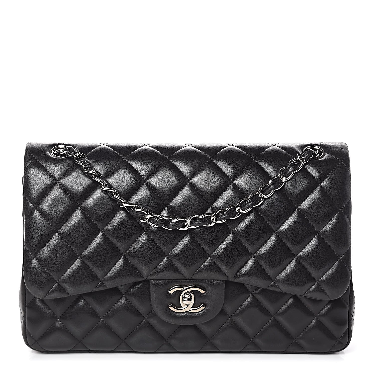 Chanel Lambskin Quilted Jumbo Double Flap Black 1 of 10