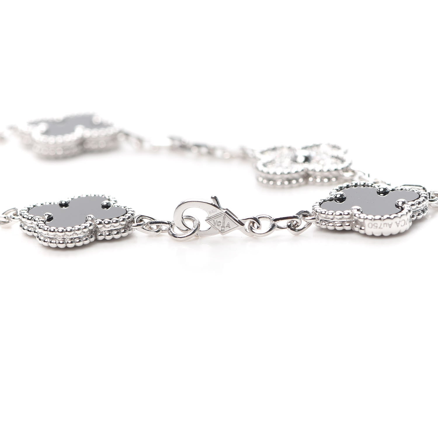 Van Cleef & Arpels 18K White Gold Diamond Black Onyx 5 Motifs Vintage Alhambra Bracelet 4 of 7