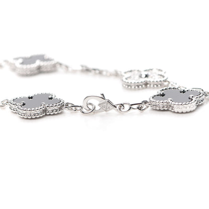 Van Cleef & Arpels 18K White Gold Diamond Black Onyx 5 Motifs Vintage Alhambra Bracelet 4 of 7