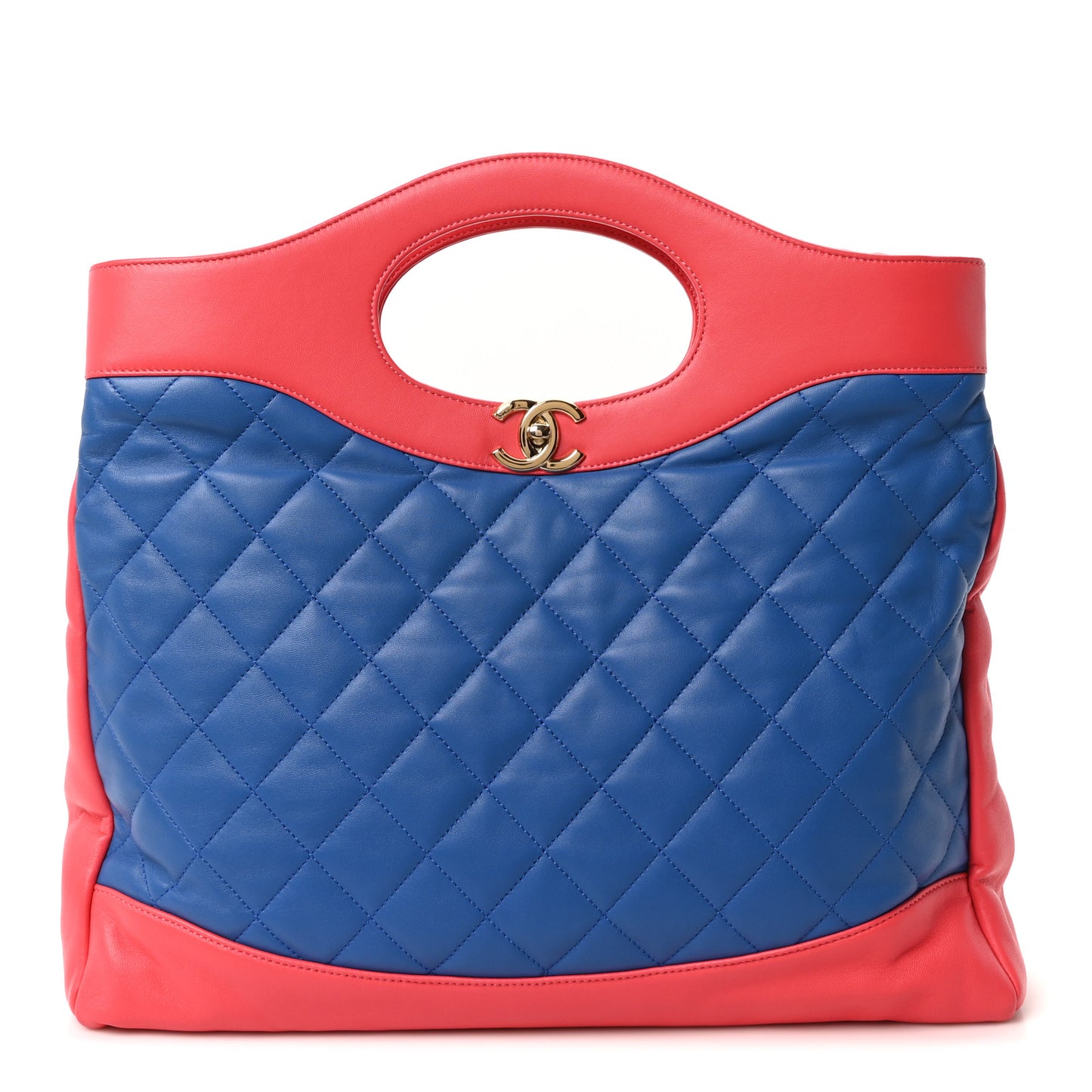 Lambskin Quilted Large 31 Shopping Bag Blue Red