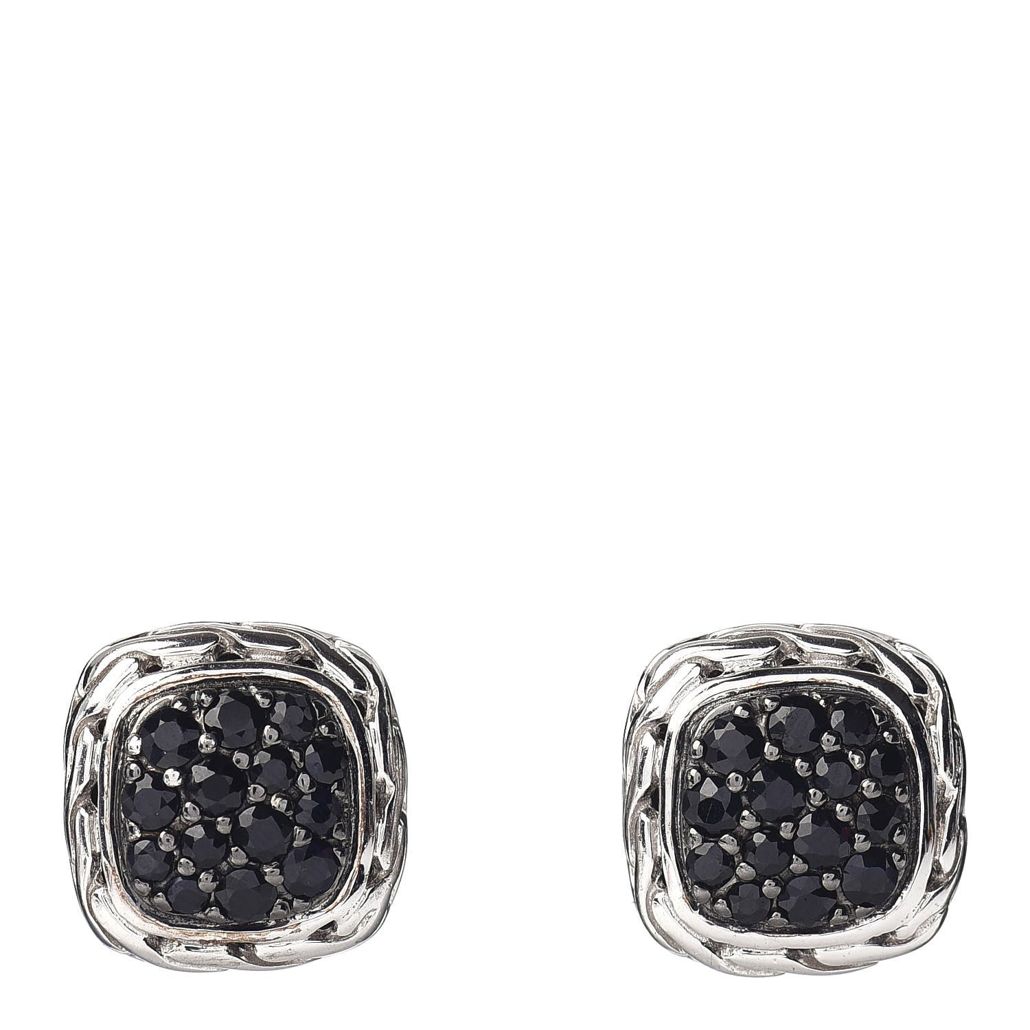 John Hardy Sterling Silver Black Sapphire Classic Chain Square Earrings 1 of 4
