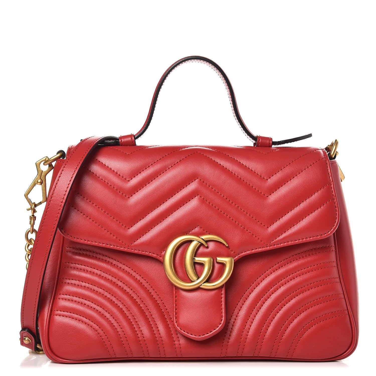Gucci Calfskin Matelasse Small GG Marmont Top Handle Shoulder Bag Hibiscus Red 1 of 7