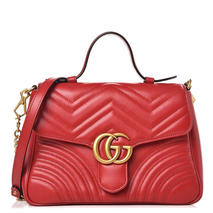 Gucci Calfskin Matelasse Small GG Marmont Top Handle Shoulder Bag Hibiscus Red 1 of 7