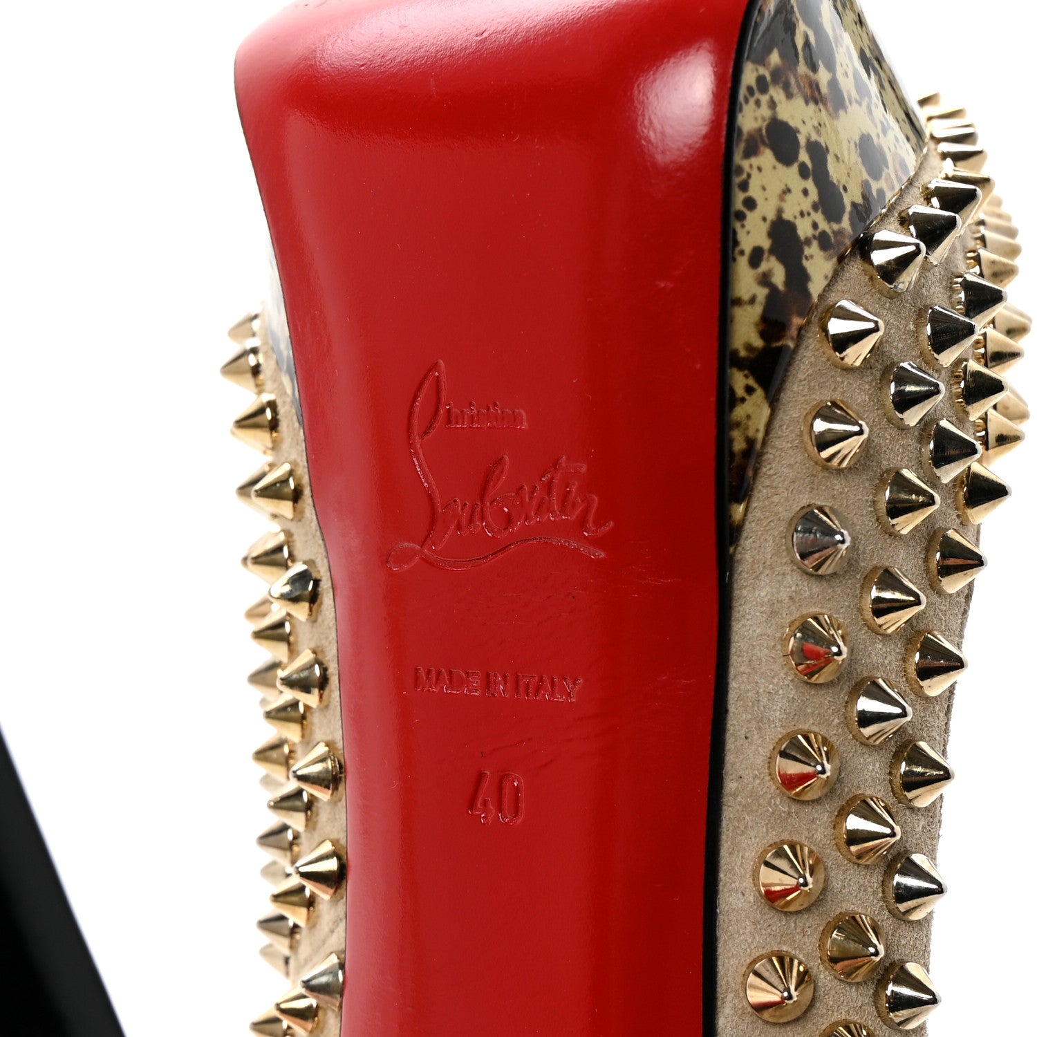 Christian Louboutin Veau Velours Patent Lady Peep Spikes 150 Pumps 40 Stone 7 of 9