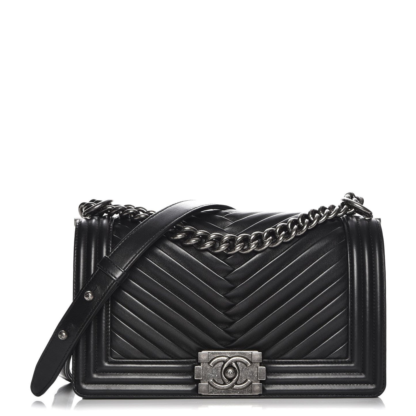 Lambskin Pleated Medium Boy Flap Black