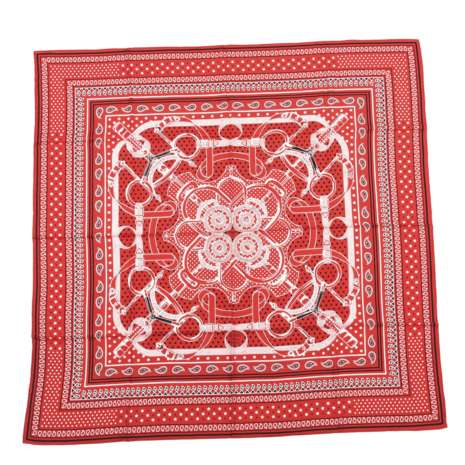 Hermes Cashmere Silk Eperon D'Or Shawl 140 Rouge White Black 1 of 4