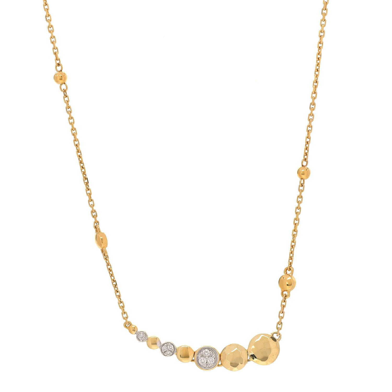 John Hardy 18K Yellow Gold Diamond Long Dot Hammered Necklace 1 of 4