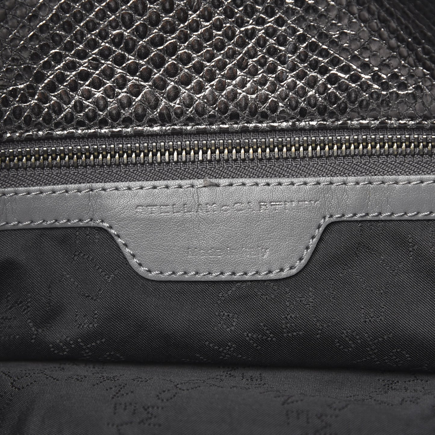 Metallic Snake Print Small Falabella Tote Ruthenium