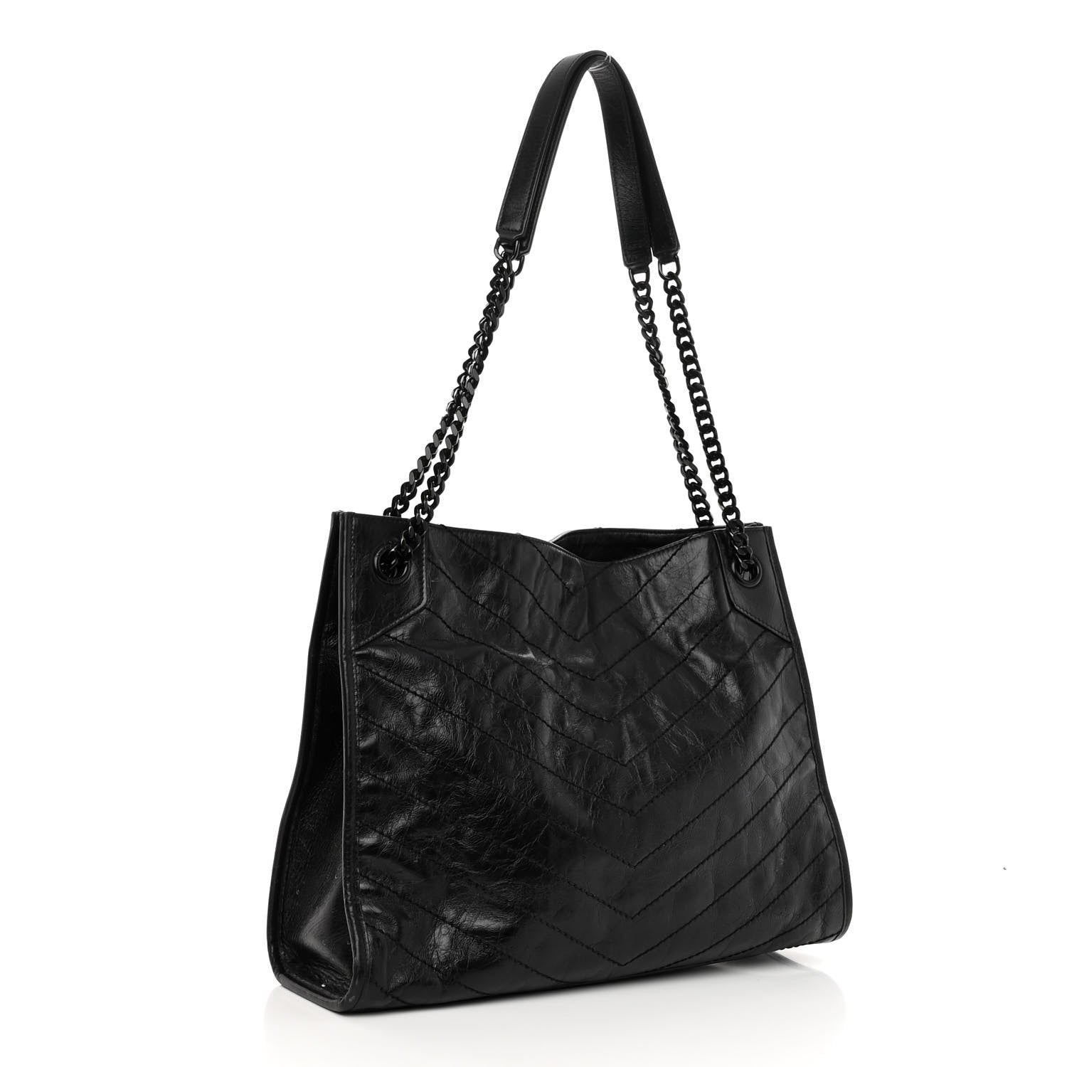 Saint Laurent Crinkled Calfskin Matelasse Monogram Medium Niki Shopper Tote Black 3 of 10