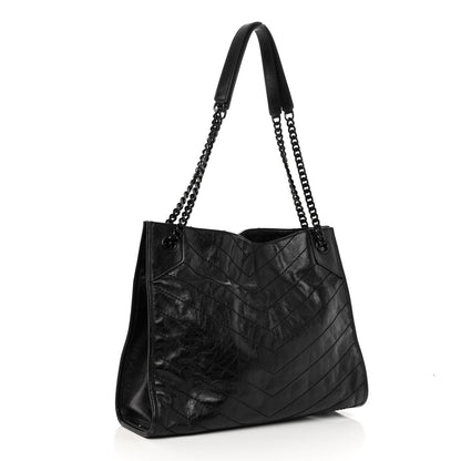 Saint Laurent Crinkled Calfskin Matelasse Monogram Medium Niki Shopper Tote Black 3 of 10