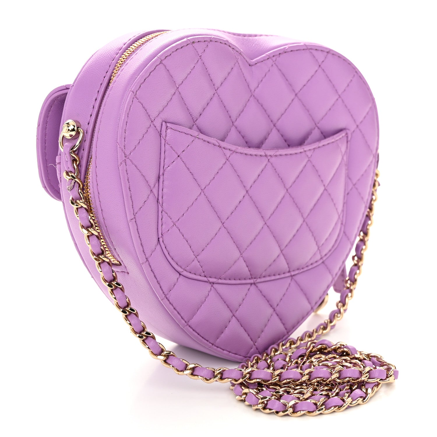 Chanel Lambskin Quilted CC Large In Love Heart With Chain Purple 3 of 11