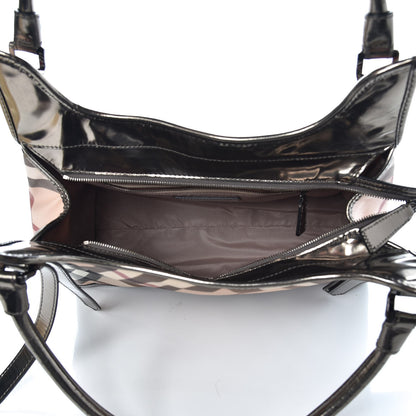 Burberry Patent Supernova Check Ashmore Tote Dark Nickel 5 of 9