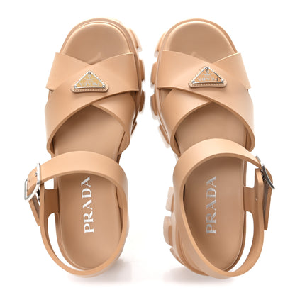 Prada Foam Rubber Metal Triangle Logo Monolith 55mm Soft Cage Sandals 39 Orzo 2 of 10