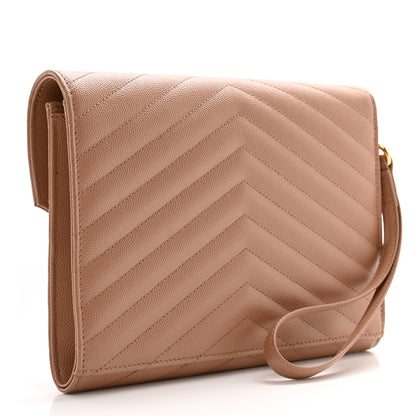 Saint Laurent Grain De Poudre Matelasse Chevron Monogram Envelope Clutch Vintage Peach 3 of 9