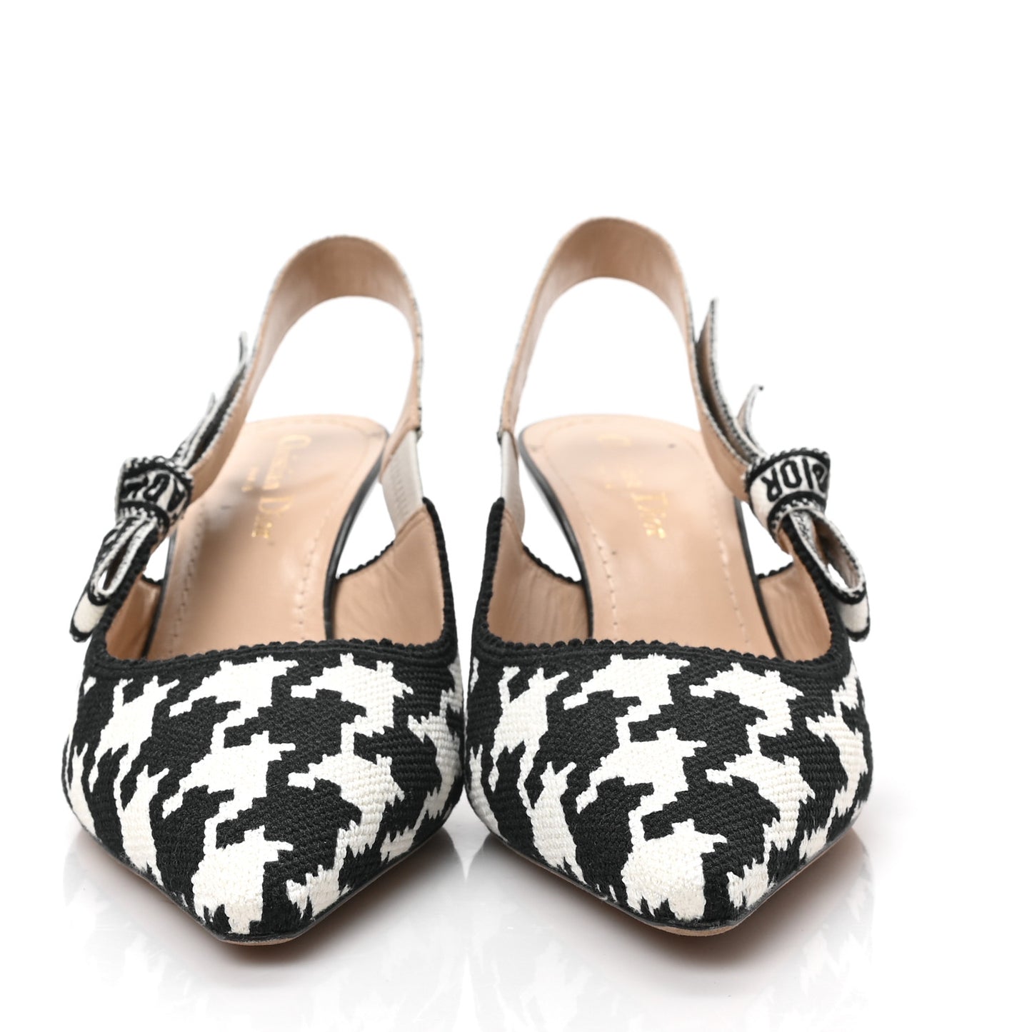 Cotton Ribbon Macro Houndstooth J'Adior Slingback 65mm Pumps 39.5 White Black