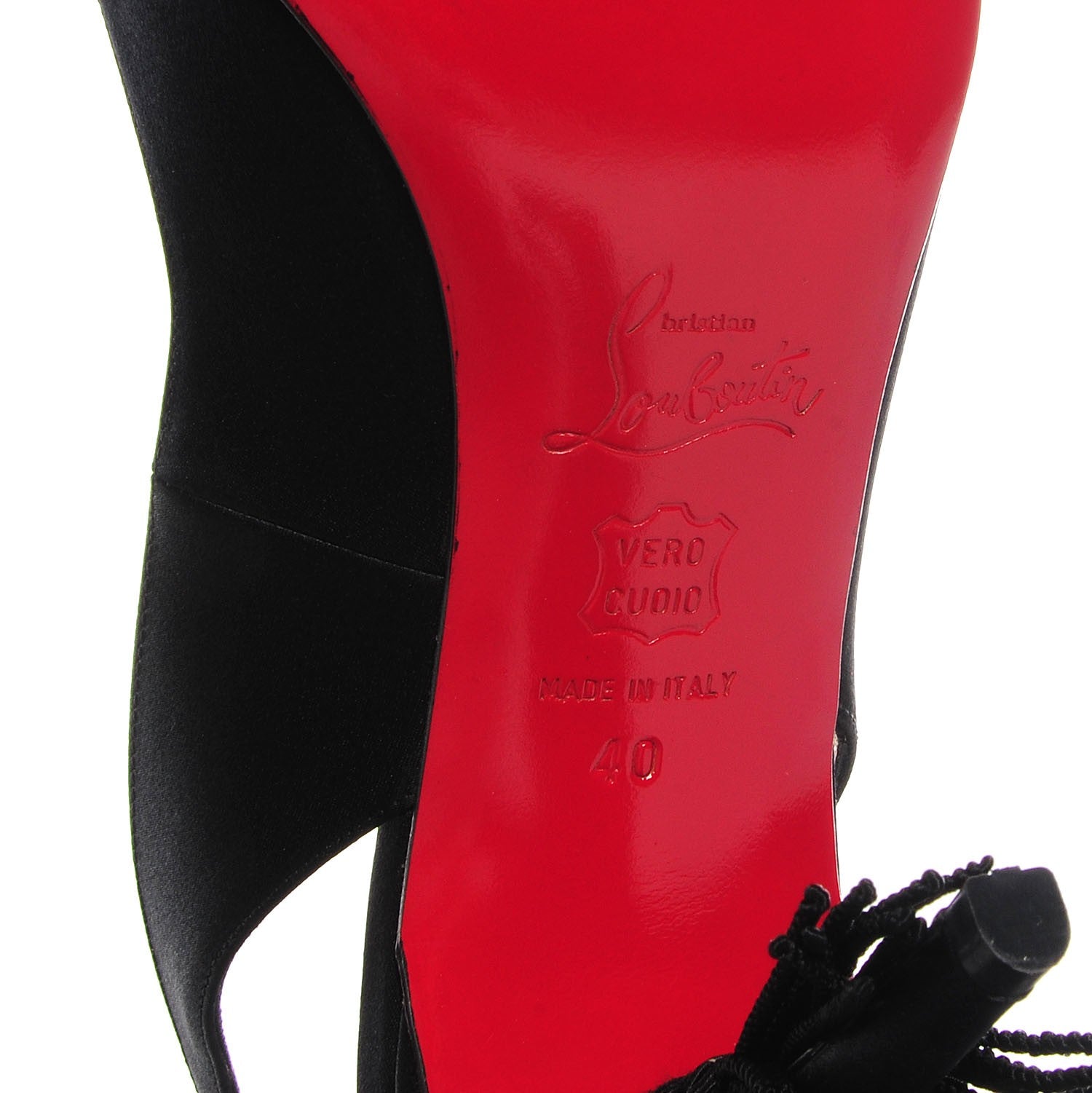 Christian Louboutin Satin Tassel Slingback Pumps 40 Black 6 of 7