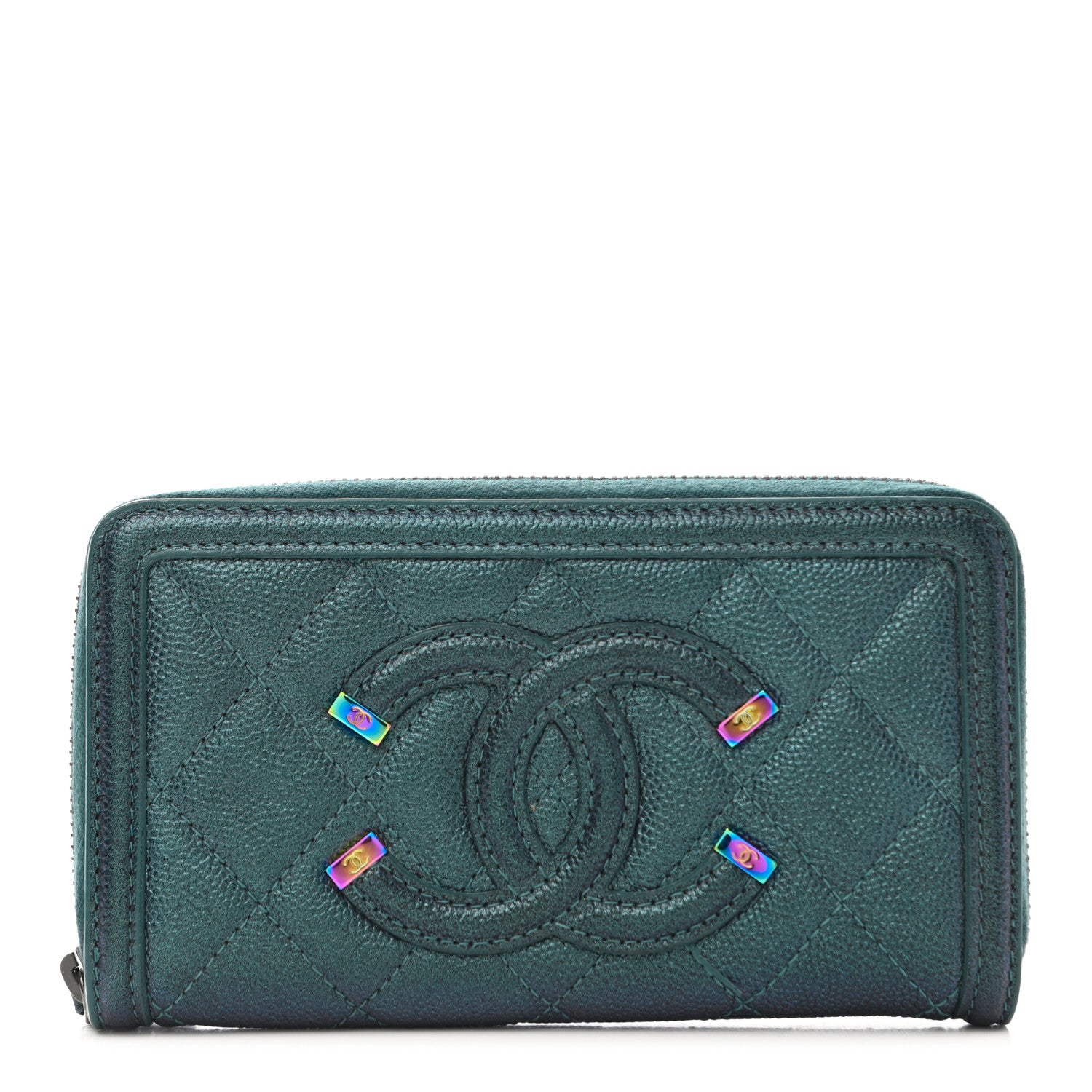Chanel Iridescent Caviar Quilted Medium Filigree Zip Around Wallet Dark Turquoise 1 of 12