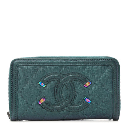 Chanel Iridescent Caviar Quilted Medium Filigree Zip Around Wallet Dark Turquoise 1 of 12