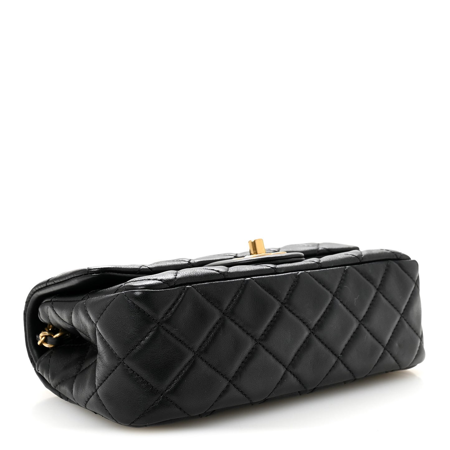 Lambskin Quilted Mini Rectangular Pearl Crush Flap Black
