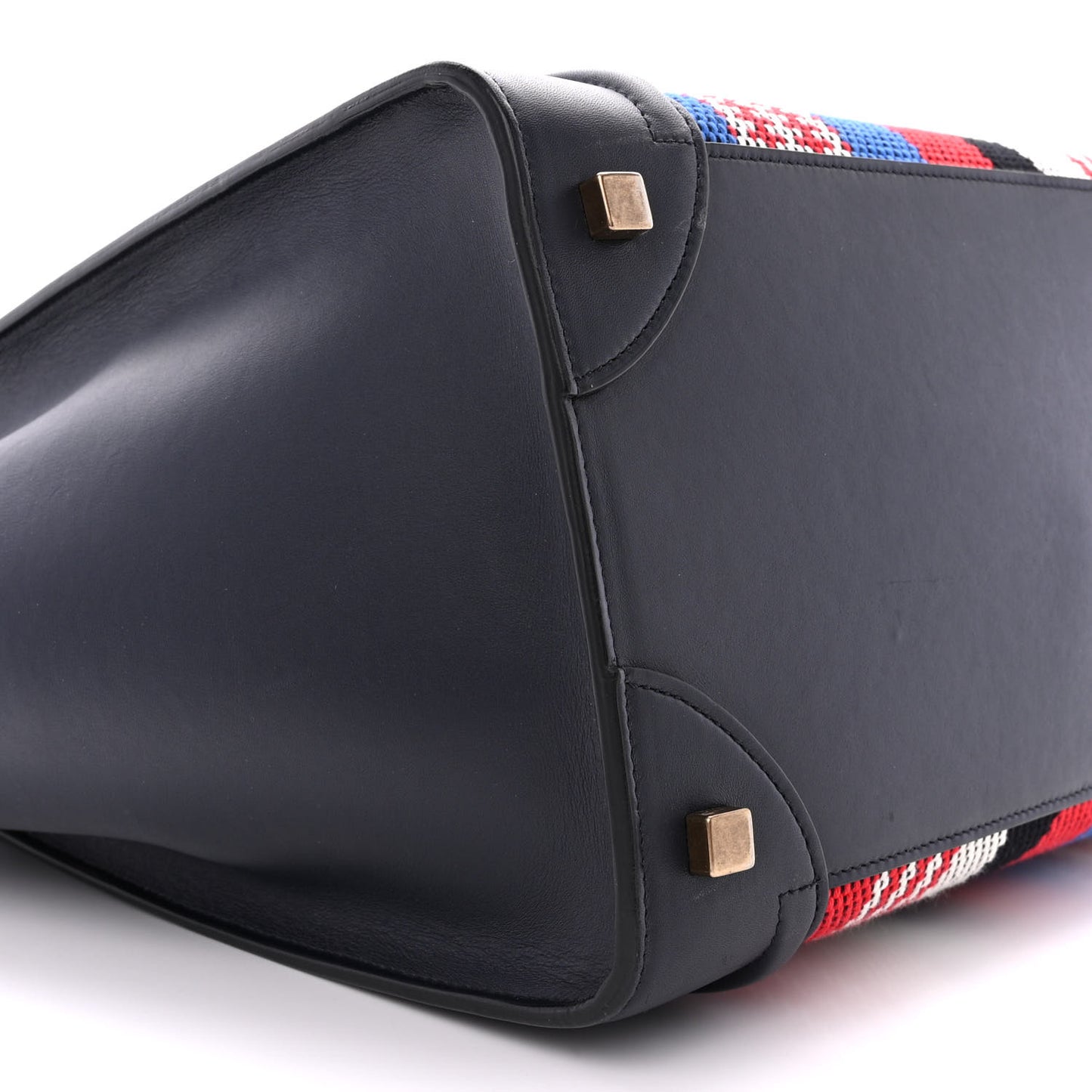 Smooth Calfskin Striped Cotton Canvas Mini Luggage Navy Blue