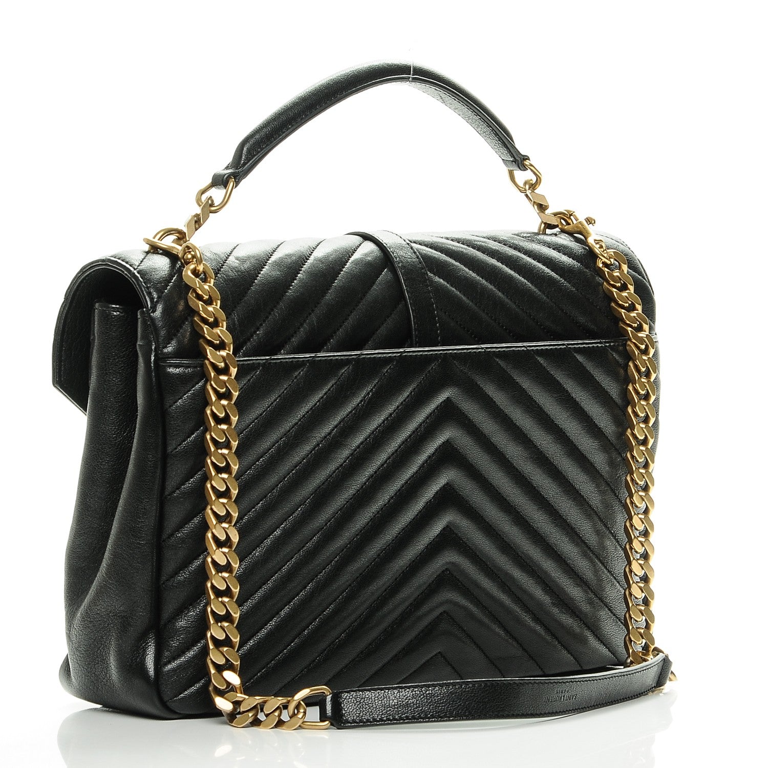 Saint Laurent Sheepskin Matelasse Chevron Monogram Large College Satchel Black 3 of 6