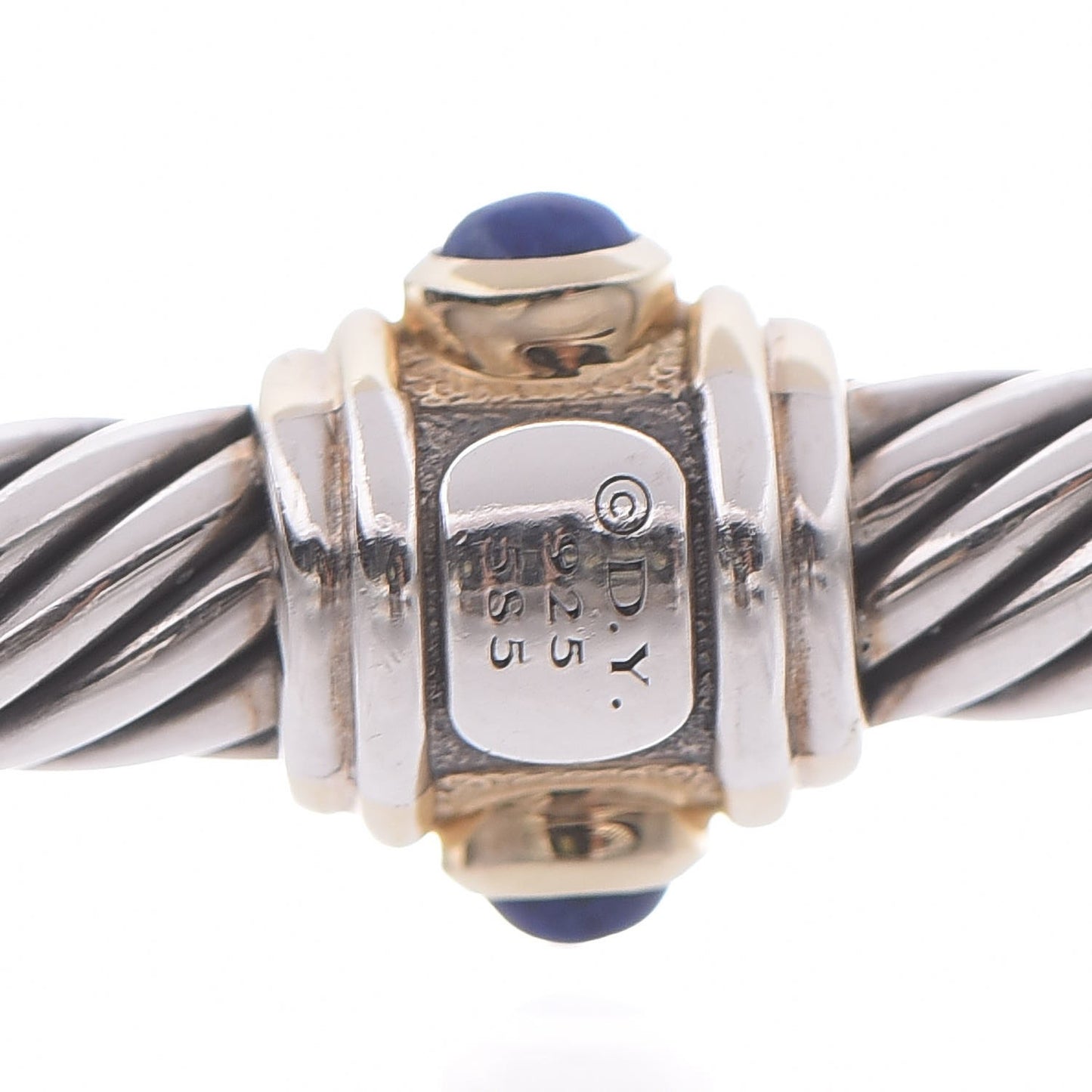 Sterling Silver 14K Yellow Gold Blue Topaz Lapis Lazuli 5mm Cable Renaissance Station Bracelet