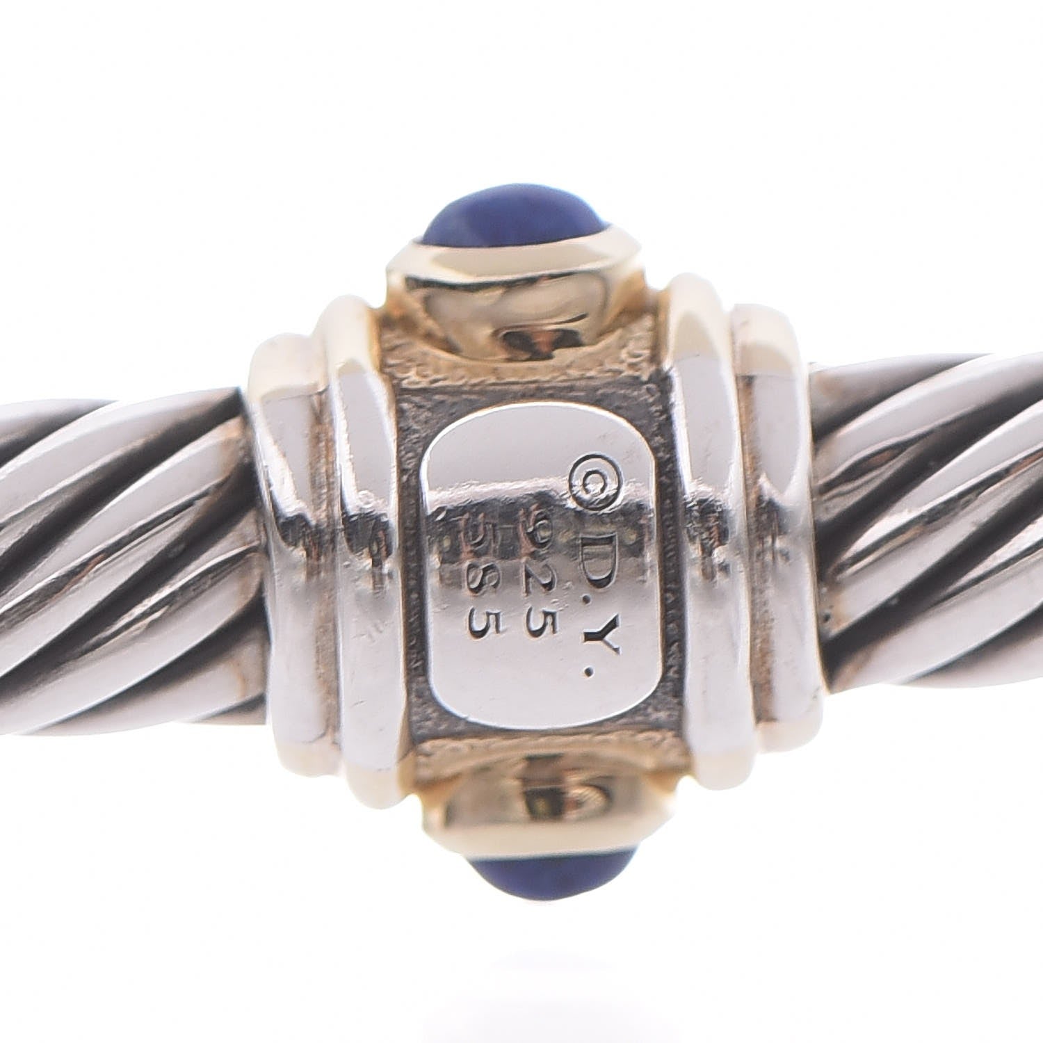 David Yurman Sterling Silver 14K Yellow Gold Blue Topaz Lapis Lazuli 5mm Cable Renaissance Station Bracelet 3 of 5