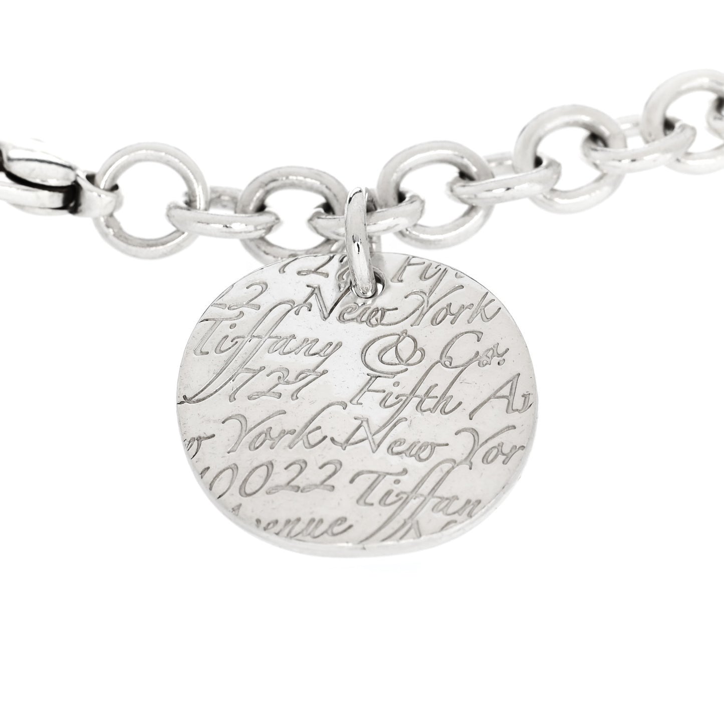 Sterling Silver Notes Round Tag Charm Bracelet