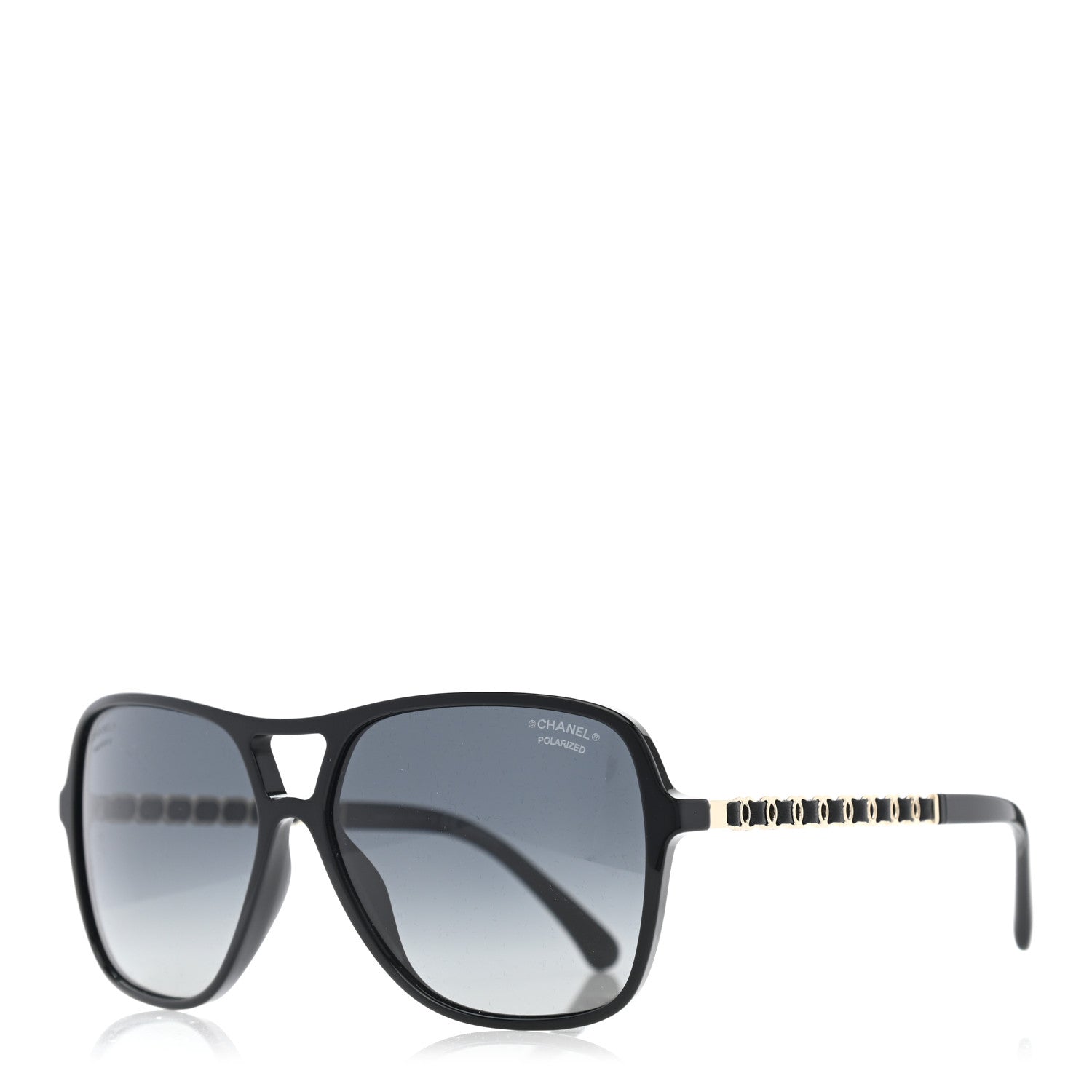 Chanel Metal Calfskin Polarized CC Chain Polarized Pilot Sunglasses 5439-Q Black 1 of 8