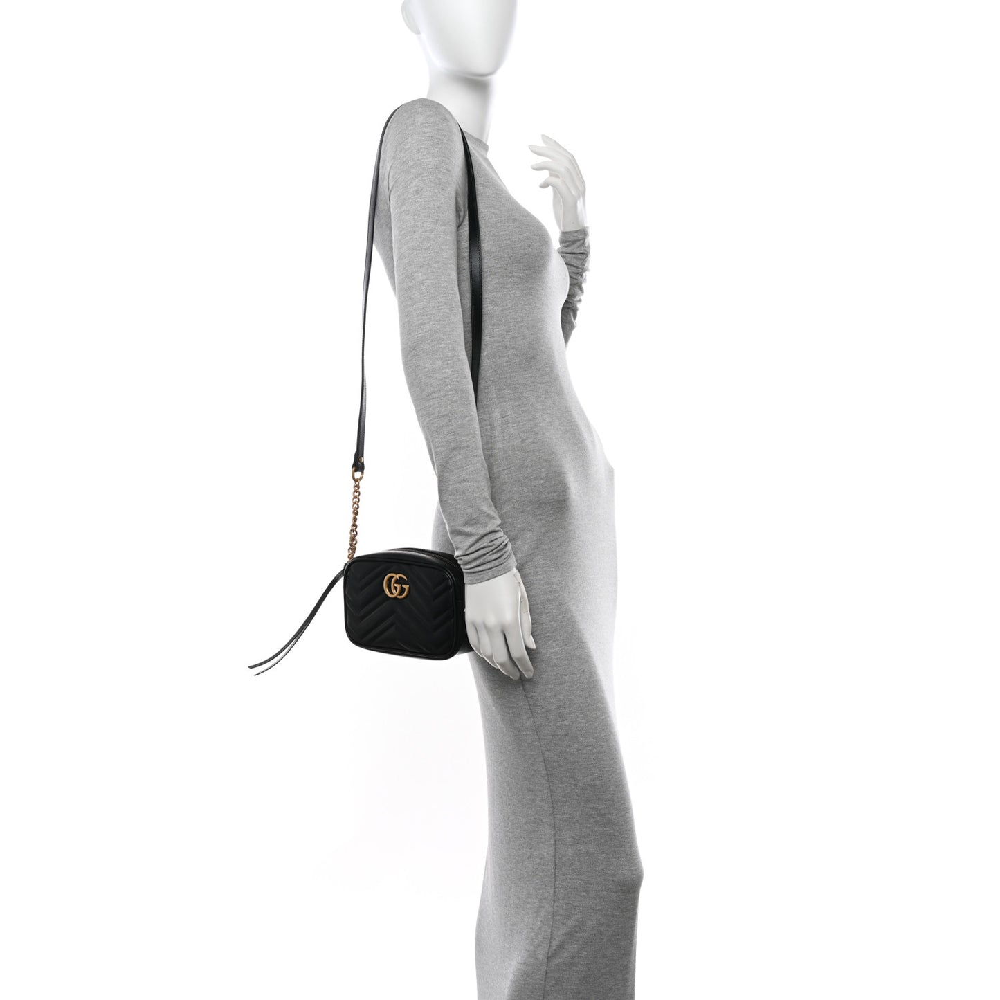Calfskin Matelasse Mini GG Marmont Chain Shoulder Bag Black