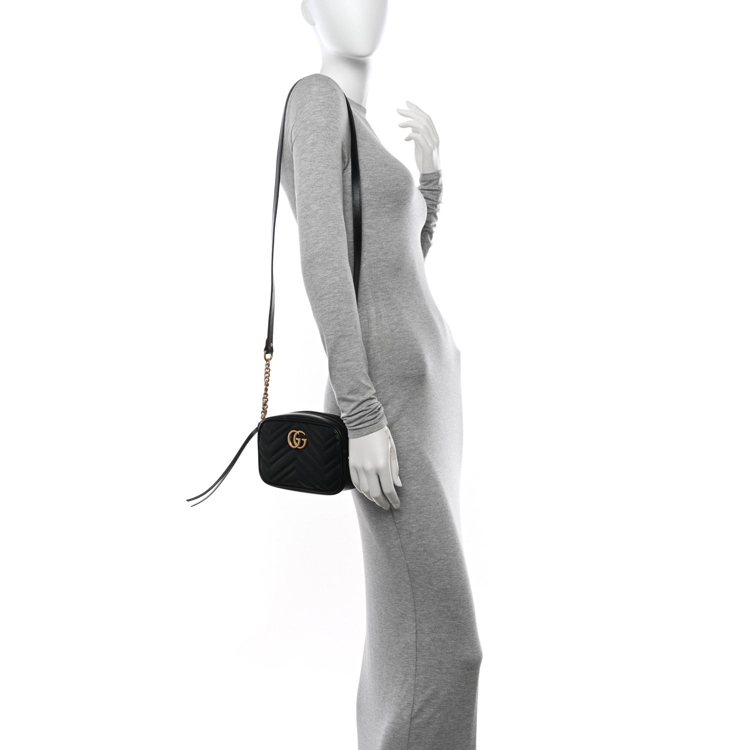 Gucci Calfskin Matelasse Mini GG Marmont Chain Shoulder Bag Black 2 of 11