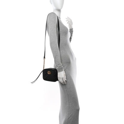 Gucci Calfskin Matelasse Mini GG Marmont Chain Shoulder Bag Black 2 of 11