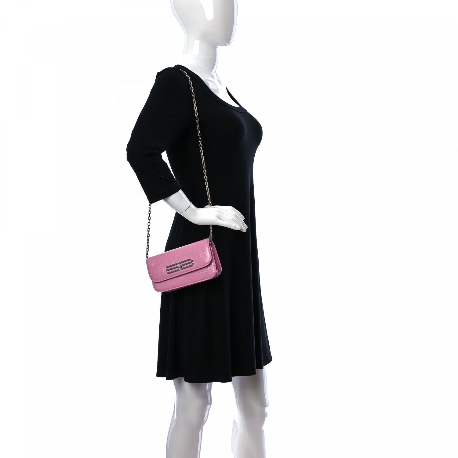 Balenciaga Extra Supple Calfskin Crocodile Embossed Gossip Wallet On Chain Candy Pink 2 of 8