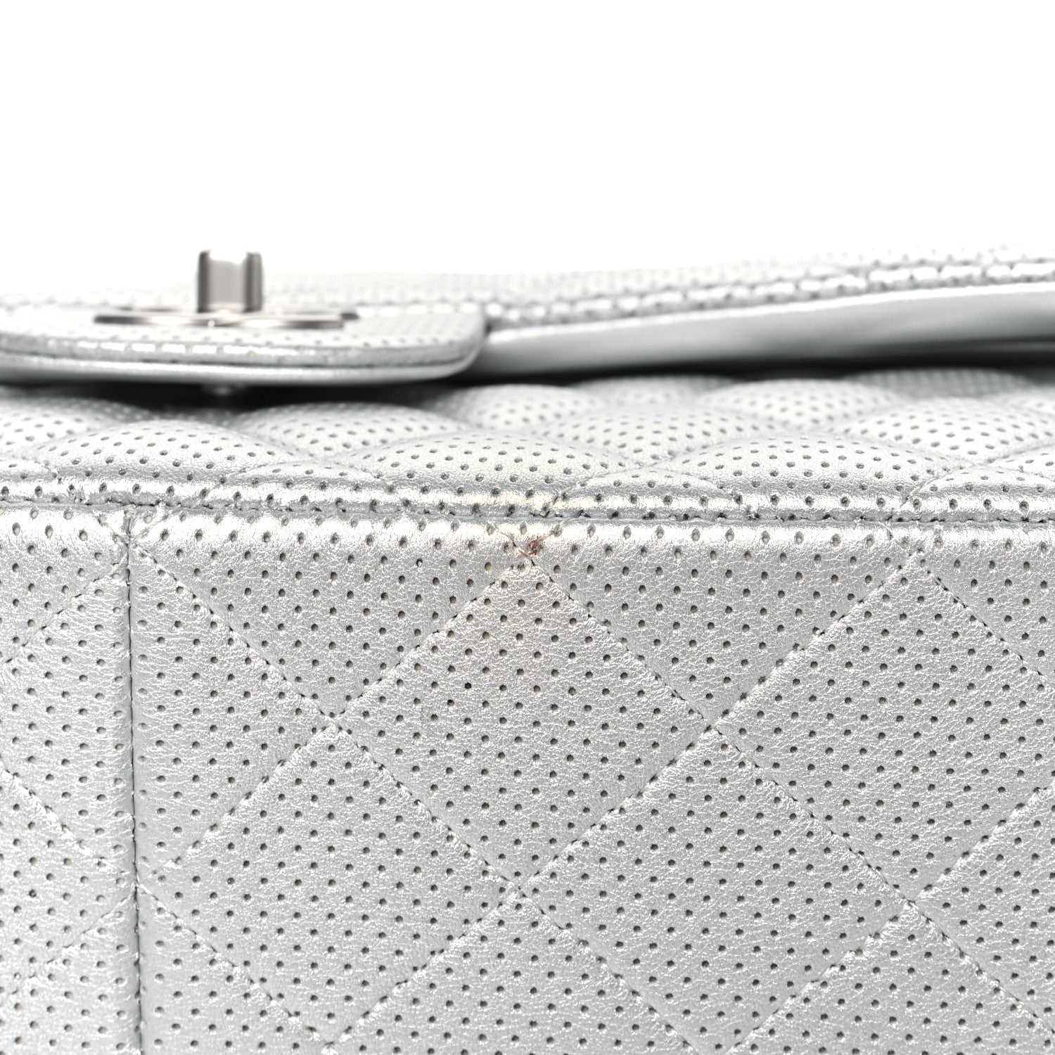 Chanel Metallic Perforated Lambskin Quilted Jumbo Double Flap Light Silver 11 of 12