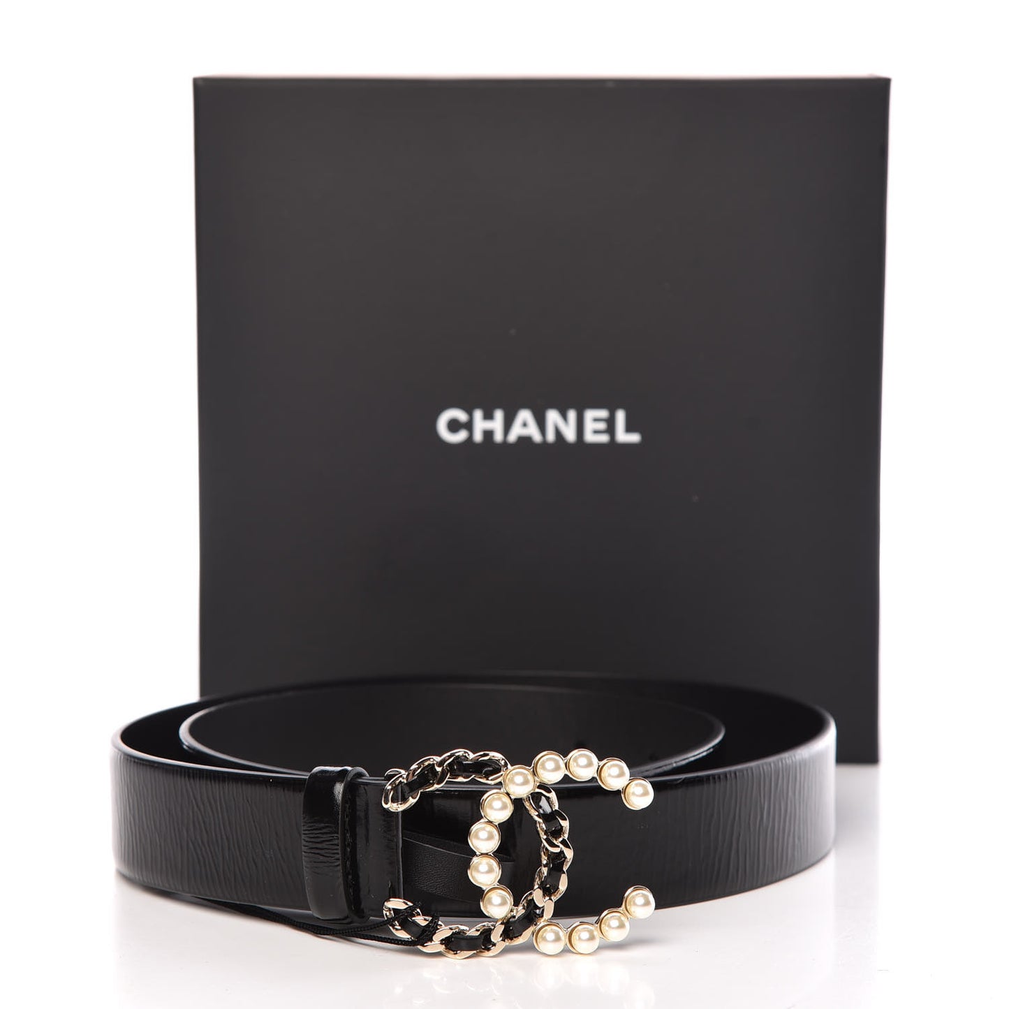 Calfskin Pearl CC Chain Belt 85 34 Black