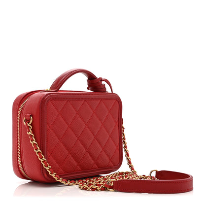 Chanel Caviar Quilted Small CC Filigree Vanity Case Red 3 of 10