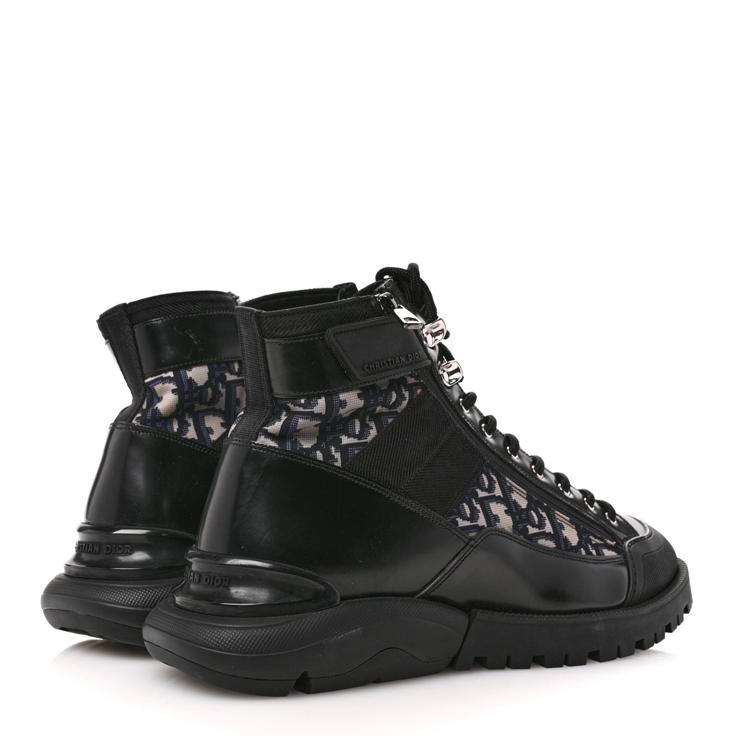 Oblique Polished Calfskin Mens Combat Ankle Boots 42 Beige Black