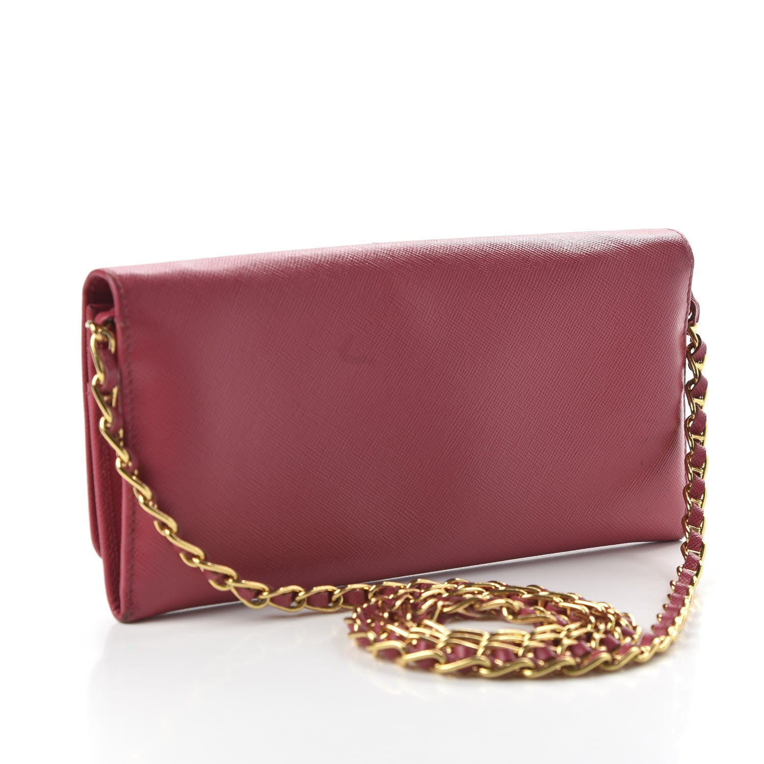 Prada Saffiano Metal Oro Chain Wallet Peonia 3 of 10