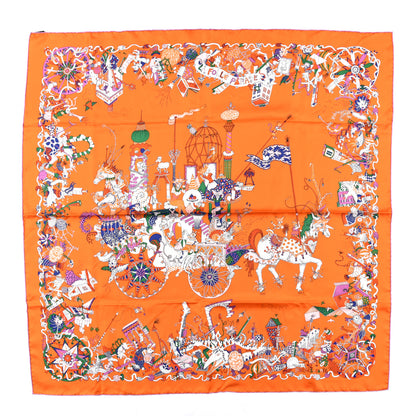Hermes Silk La Folle Parade Scarf 90 Orange White Mauve 1 of 7